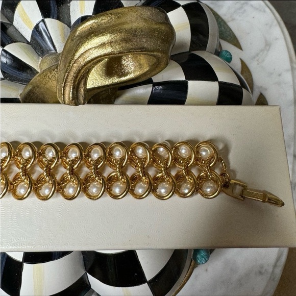 VINTAGE NAPIER PAT faux pearl double rolo bracelet - Picture 4 of 7
